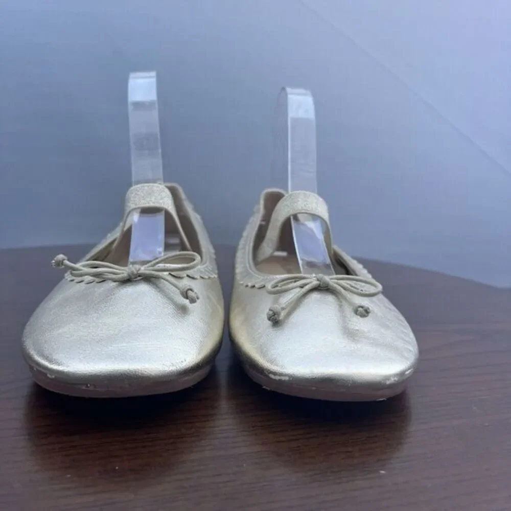 MiniBoden Ballet Flat Shoes Girls 5.5 / 38 Gold Leather Comfort Slip‎ On C1490